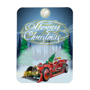 Christmas card with fiction retro sport car magnet
