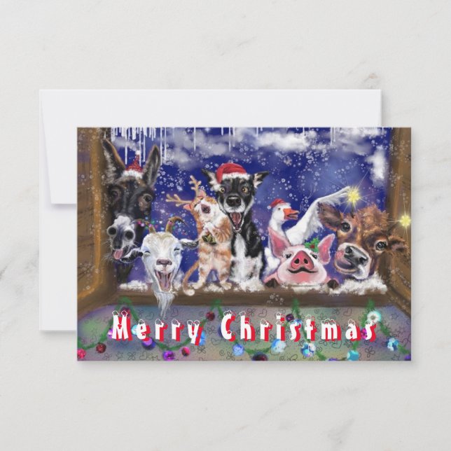 Christmas Card with Funny Animal Party (Front)