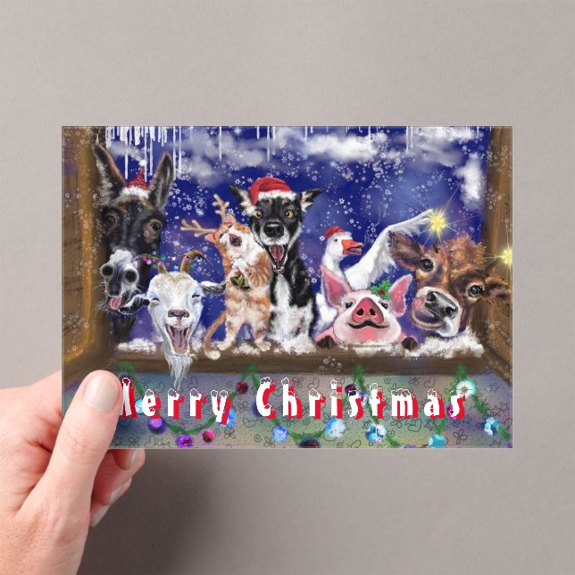 Christmas Card with Funny Farm Animal Party Acrylic Invitations (Insitu (Handheld))