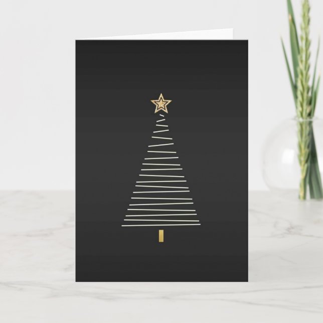 Christmas card with gold tree on black background (Front)