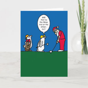 Christmas card with golfing Santa illustration