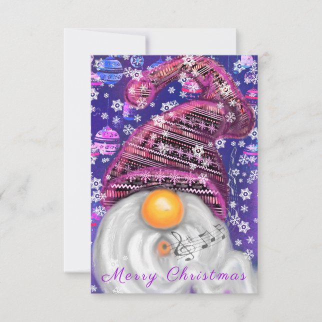 Christmas Card with Happy Gnome In Purple Hat (Front)