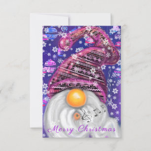 Christmas Card with Happy Gnome In Purple Hat