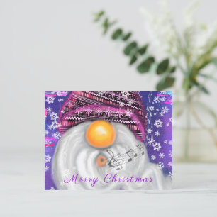 Christmas Card with Happy Gnome In Purple Hat