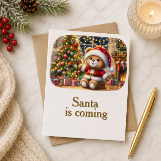 Christmas card with image of teddy bear and tree