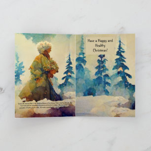 Christmas card with old woman watercolor winter