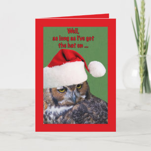 Christmas Card with Owl and Santa Hat