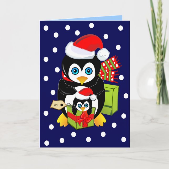 Christmas Card with Penguins and Polkadots (Front)