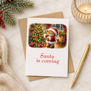Christmas card with picture of bear and tree 