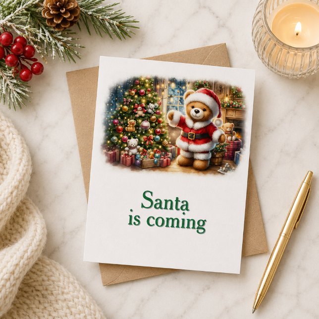 Christmas card with picture of teddy bear and tree (Creator Uploaded)