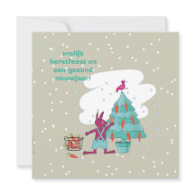Christmas card with rabbit and carrot decoration
