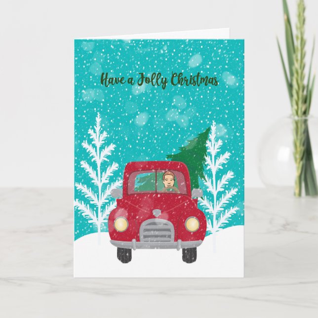 Christmas Card with Red Truck & Christmas Tree (Front)