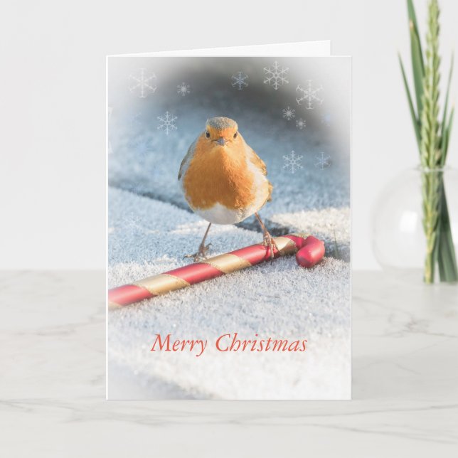 Christmas card with robin & Christmas candy sweet (Front)