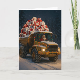Christmas card with Santa and dumper full of gifts