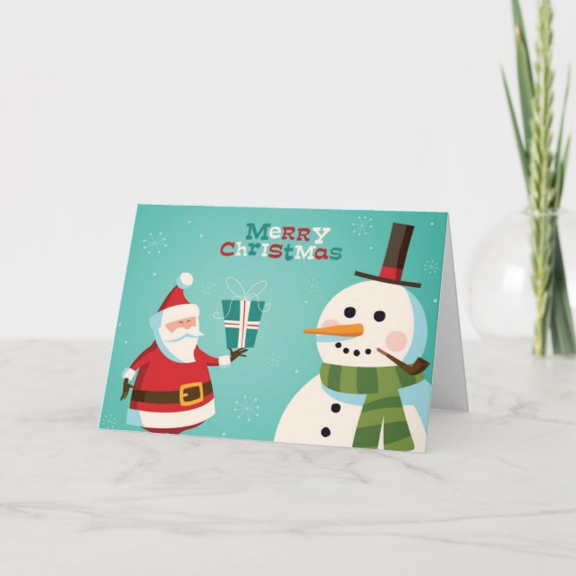 Christmas card with Santa and snowman (Front)