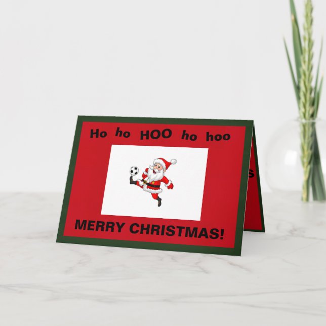 Christmas Card with Santa Playing Soccer (Front)