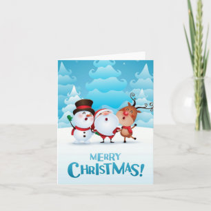 Christmas card with Santa, snowman, and reindeer