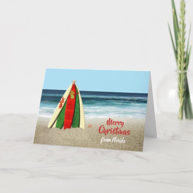Christmas card with Surfboards on Beach (Front)