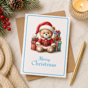 Christmas card with teddy bear and gifts image
