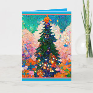 Christmas Card with Tree, Klimt style, Colourful