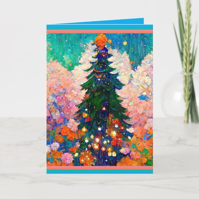 Christmas Card with Tree, Klimt style, Colourful . (Front)