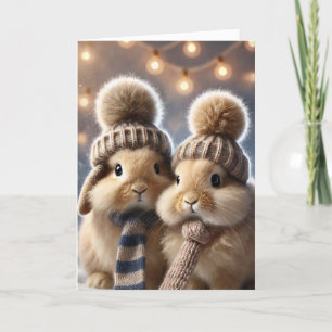 Christmas card with two bunnies