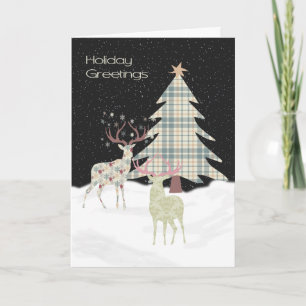 Christmas Card with Two Designer Deer & Tree