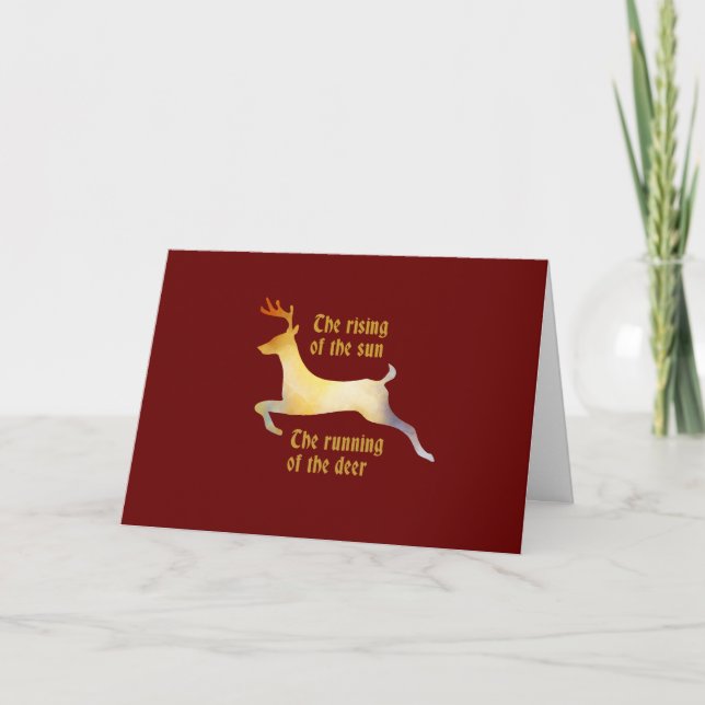 Christmas Card with watercolour deer on dark red (Front)