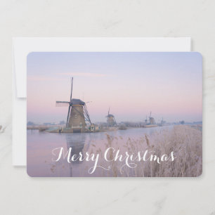 Christmas card with windmills in winter