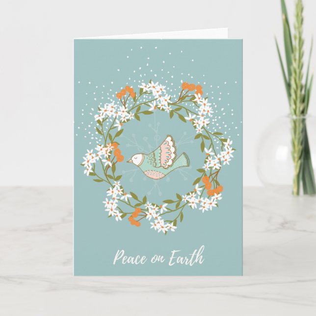 Christmas card - wreath & dove - Peace on Earth (Front)