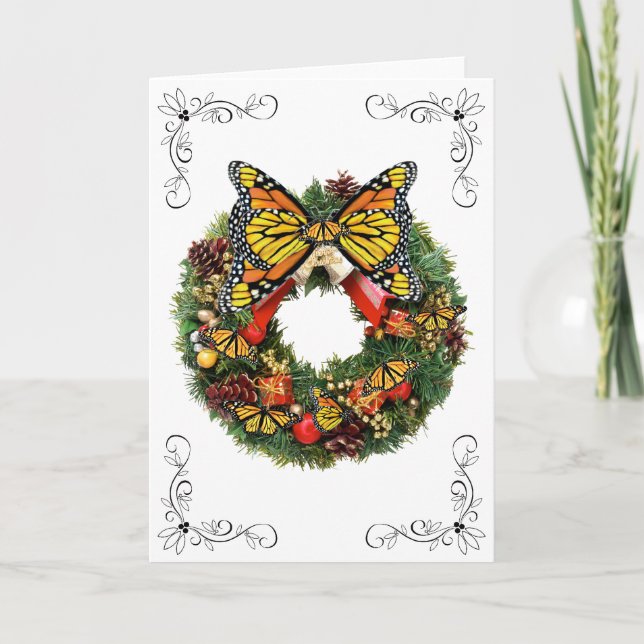 Christmas Card Wreath of Monarchs (Front)