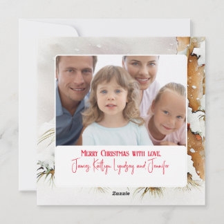 Christmas Cardinal and Customisable Family Photo Holiday Card