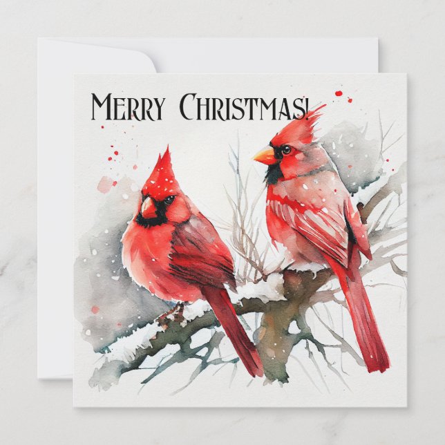 Christmas Cardinal and Customisable Family Photo Holiday Card (Front)