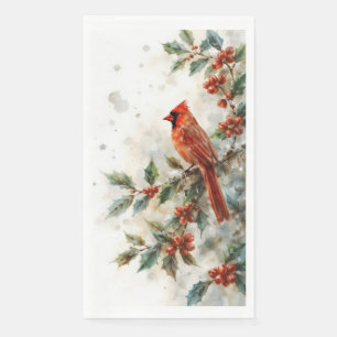 Christmas Cardinal and Holly Leaves Napkin