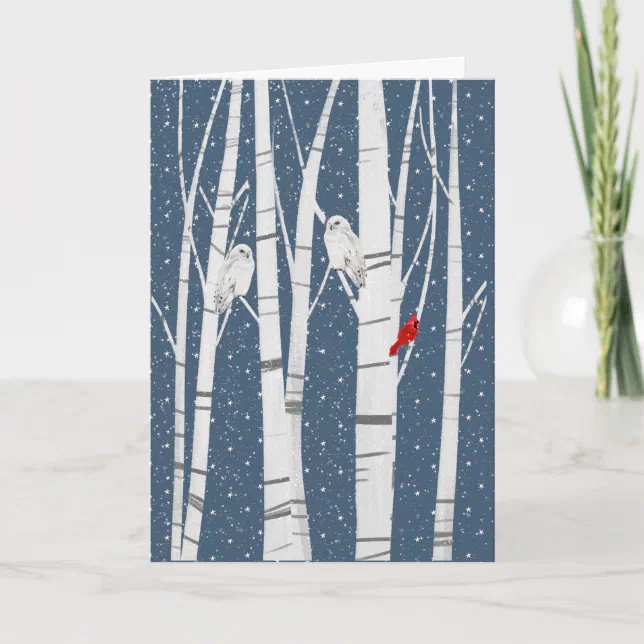 Christmas Cardinal and Owls In Snowflakes Holiday Card | Zazzle
