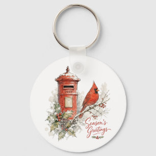 Christmas Cardinal and Red Post Box Key Ring