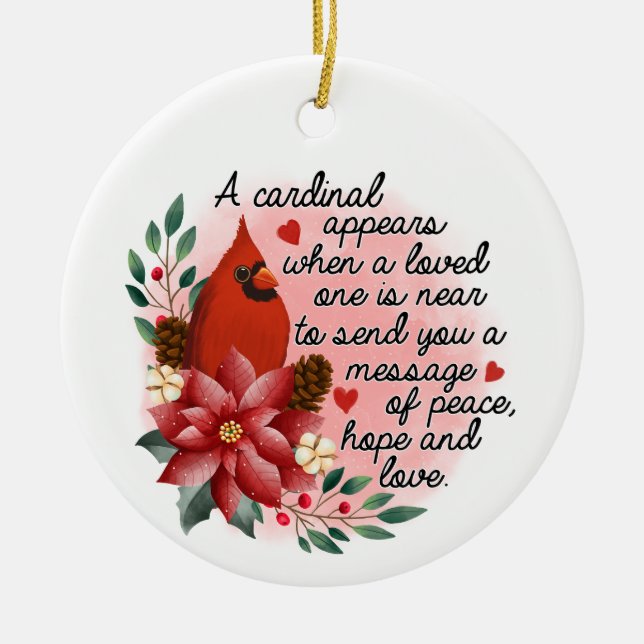 Christmas Cardinal Appears Loss of Family Memorial Ceramic Tree Decoration (Front)