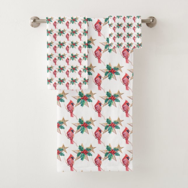 Christmas Cardinal Bath Towel Set (Insitu)