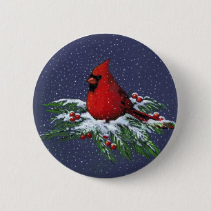 CHRISTMAS: CARDINAL: BIRD: ART 6 CM ROUND BADGE