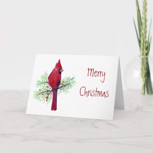 Christmas, Cardinal, Bird, Birder Nature, Wildlife Holiday Card (Front)