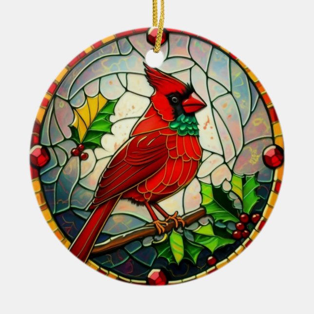 Christmas Cardinal Bird Ceramic Tree Decoration (Front)