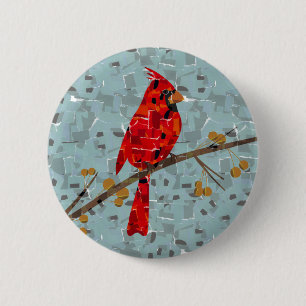 Christmas Cardinal bird collage 6 Cm Round Badge