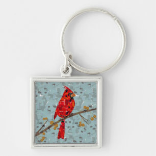Christmas Cardinal bird collage Key Ring
