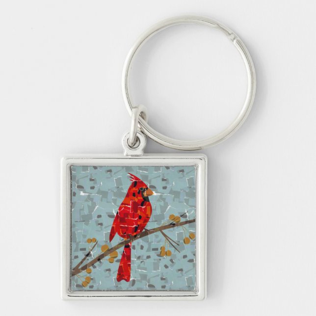 Christmas Cardinal bird collage Key Ring (Front)