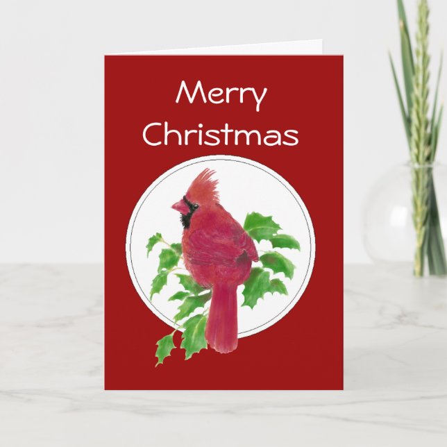 Christmas Cardinal Bird Nature Wildlife,Watercolor Holiday Card (Front)