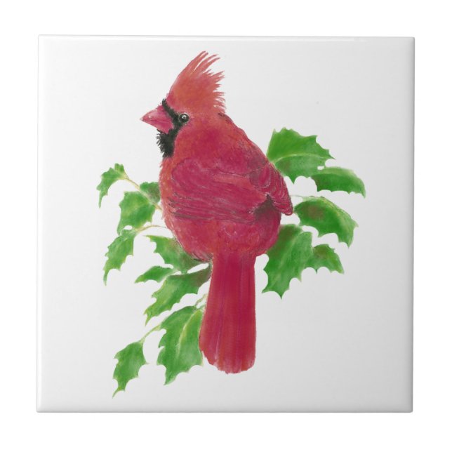 Christmas Cardinal Bird Nature Wildlife,Watercolor Tile (Front)