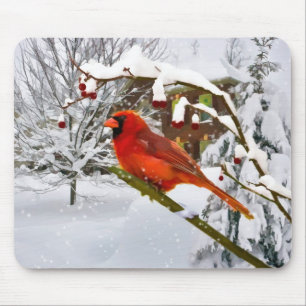Christmas, Cardinal Bird, Snow, Mousepad