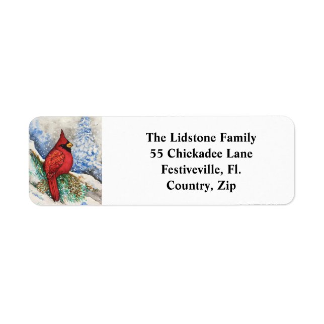 Christmas Cardinal Bird Watercolor Address Labels (Front)