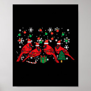 Christmas Cardinal Birds Santa Cute Xmas Men Women Poster