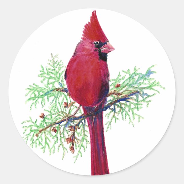 Christmas Cardinal Classic Round Sticker (Front)